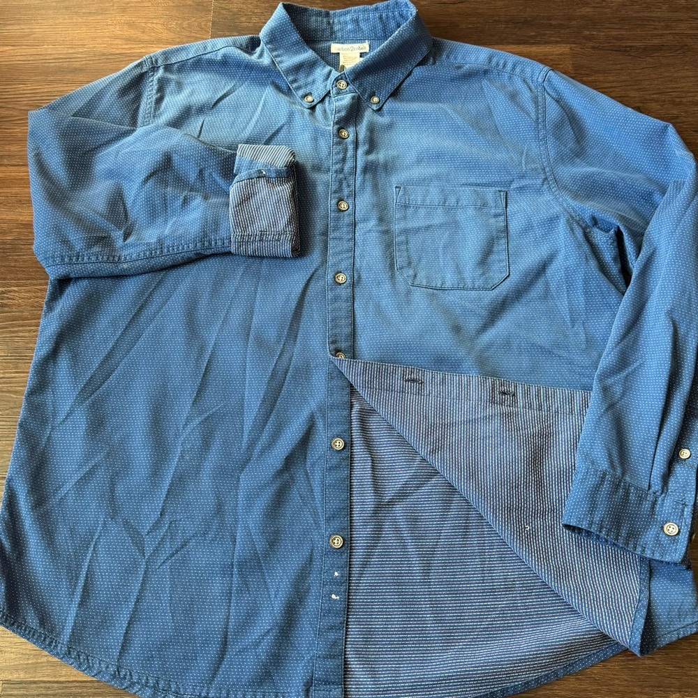 Carbon 2 Cobalt Men’s Shirt Pointillism Large Blue Button Down LS Polka Dot